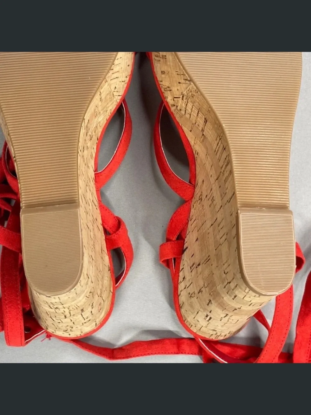 NEW Guess Shoes Womens 9.5 red brown Treacy faux suede cork wedge heels summer